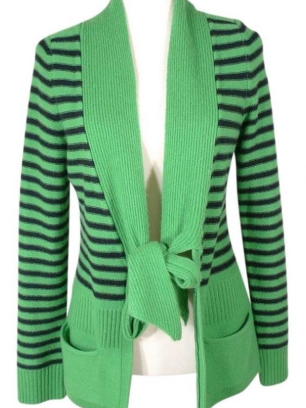 Juicy Couture Cashmere wool blend striped bow front shawl collar cardigan M